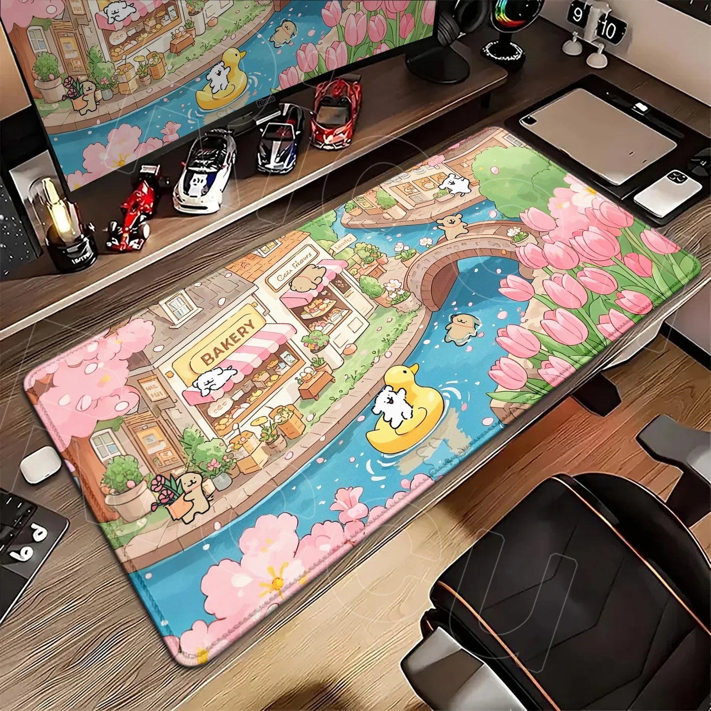 Kawaii Line Puppy Mouse Pad 90x40cm Laptop Decoration Protect Desk Mat XXL Cute Cartoon Maltese Office Non-slip Keyboard Carpets