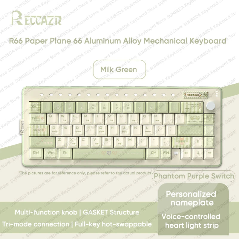 RECCAZR Paper Plane66 R66 Mechanical Keyboard Kit Aluminum RGB Gasket Structure Hot Swap with Control Knob Tri-mode Keyboard