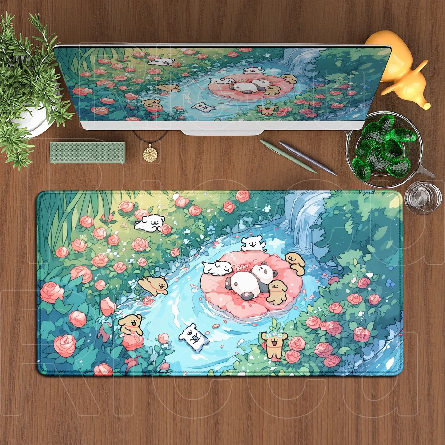 Kawaii Line Puppy Mouse Pad 90x40cm Laptop Decoration Protect Desk Mat XXL Cute Cartoon Maltese Office Non-slip Keyboard Carpets