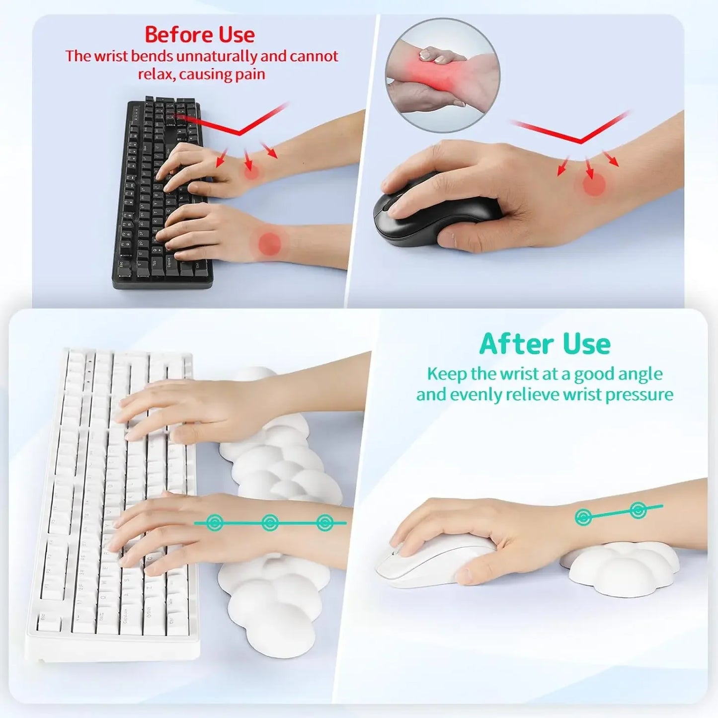 Mouse pad with wrist rest Cloud Wrist Rest for Computer Keyboard Arm Wrist Rest with Non-Slip Base Extended Wrist Rest Ergonomic