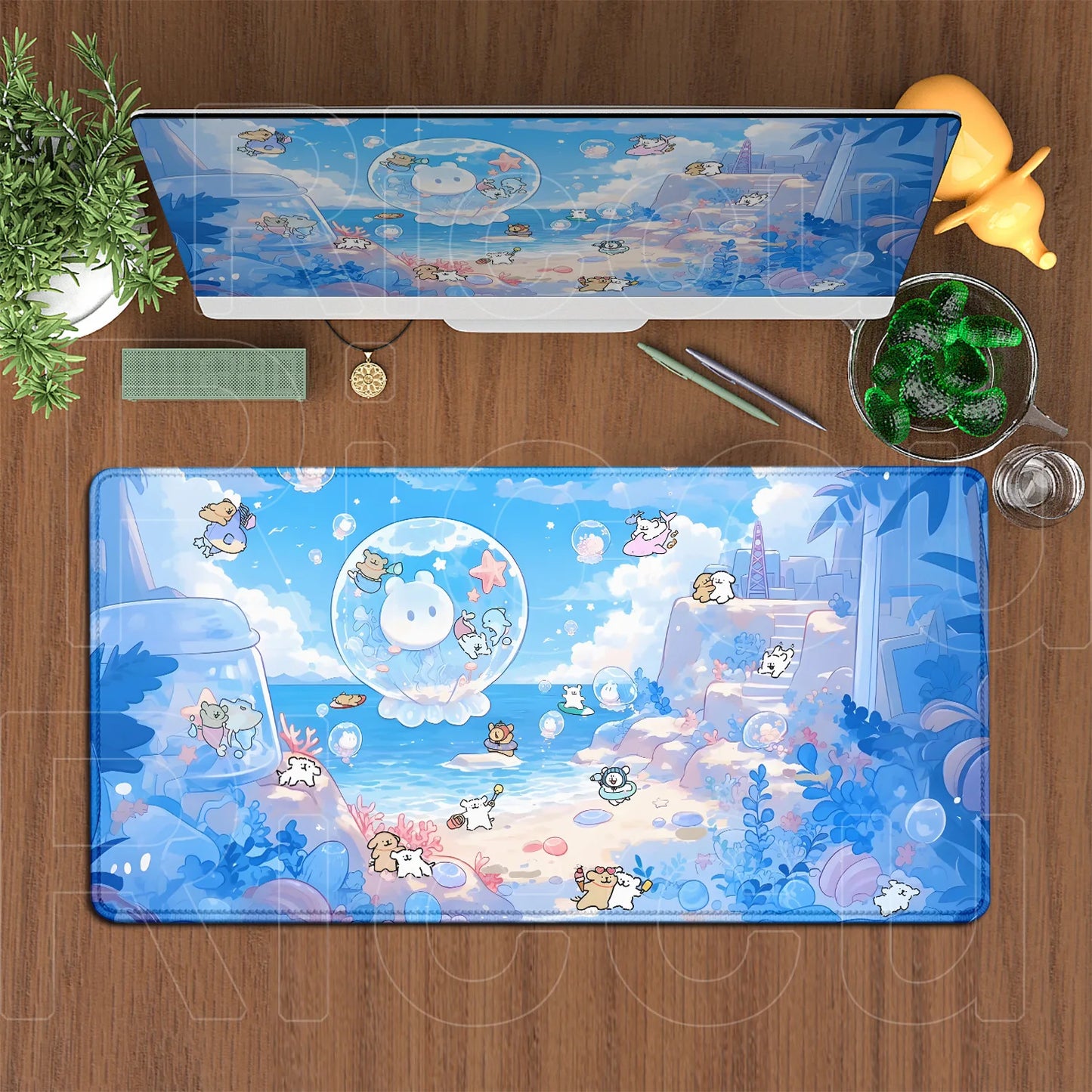 Kawaii Line Puppy Mouse Pad 90x40cm Laptop Decoration Protect Desk Mat XXL Cute Cartoon Maltese Office Non-slip Keyboard Carpets
