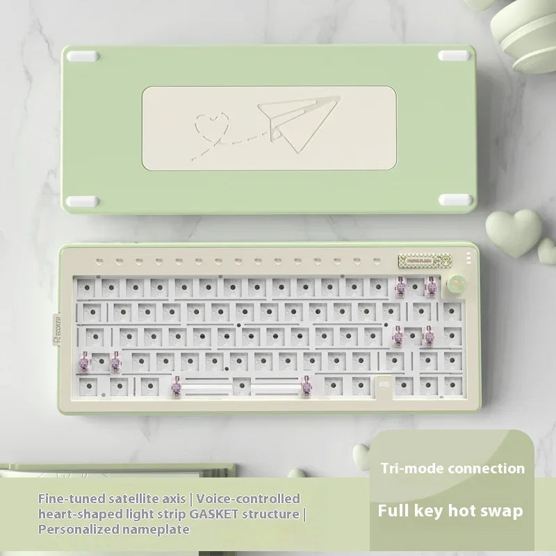 RECCAZR Paper Plane66 R66 Mechanical Keyboard Kit Aluminum RGB Gasket Structure Hot Swap with Control Knob Tri-mode Keyboard