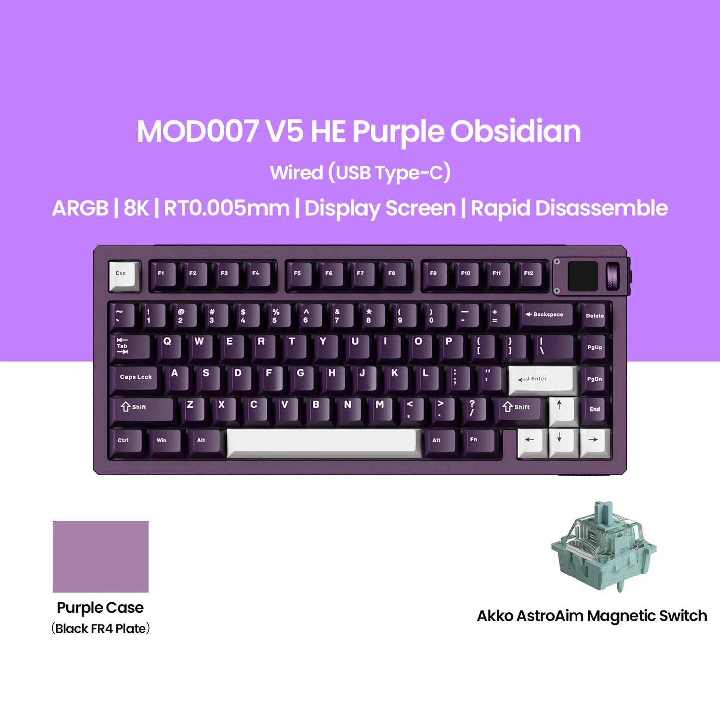Akko MOD007 V5 HE Magnetic Keyboard with Display Screen 75% Rapid Trigger 0.005mm 8K RGB Gaming Mechanical Keyboard Aluminum CNC