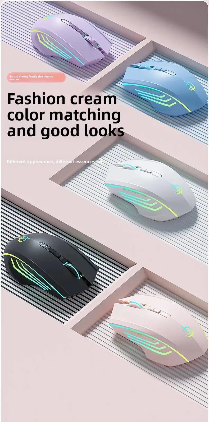 Wireless 2.4G Cute Pink Mouse Mute Type-C Rechargeable Gaming RGB Backlit E-sports Computer Mice For Desktop Laptop Girl Gifts