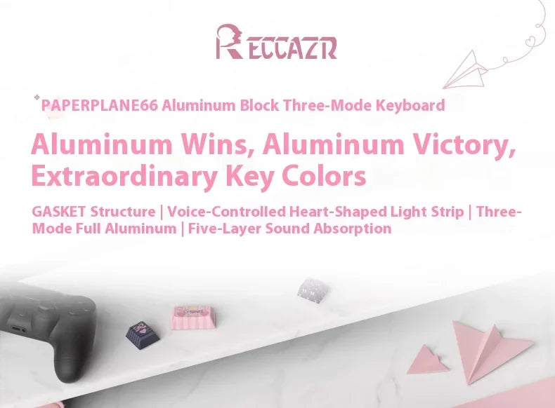 RECCAZR Paper Plane66 R66 Mechanical Keyboard Kit Aluminum RGB Gasket Structure Hot Swap with Control Knob Tri-mode Keyboard