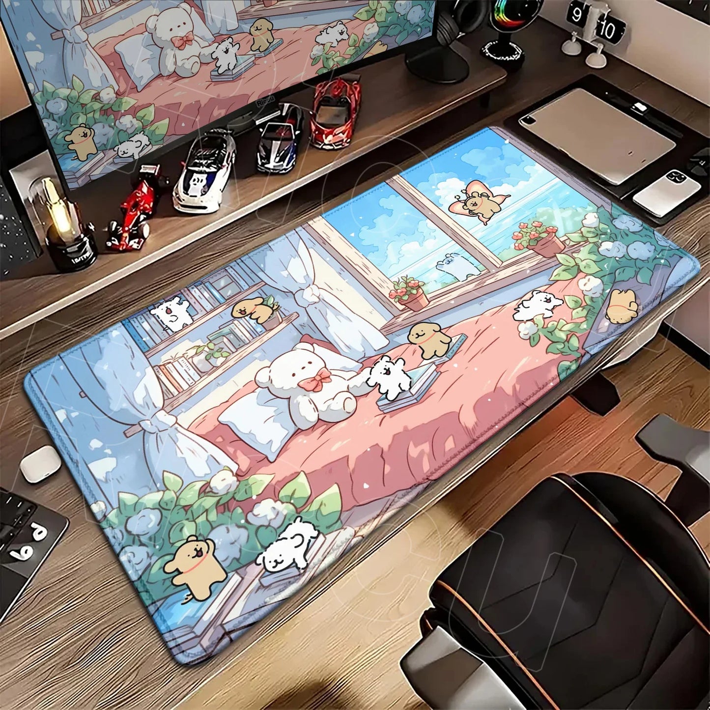 Kawaii Line Puppy Mouse Pad 90x40cm Laptop Decoration Protect Desk Mat XXL Cute Cartoon Maltese Office Non-slip Keyboard Carpets