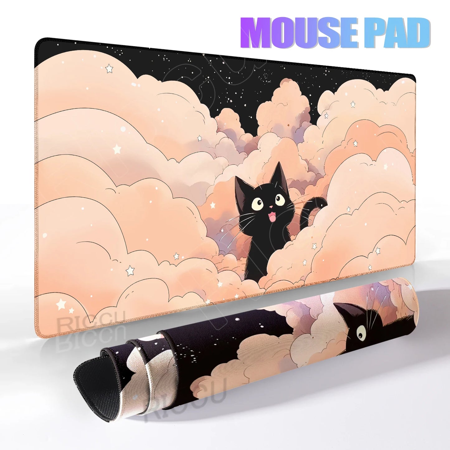 Cat Mouse Pad Office Pastel Clouds Desk Mat Large E-Sports Keyboard Pad Non-Slip Natural Rubber Mouse Mat PC Gaming Pads