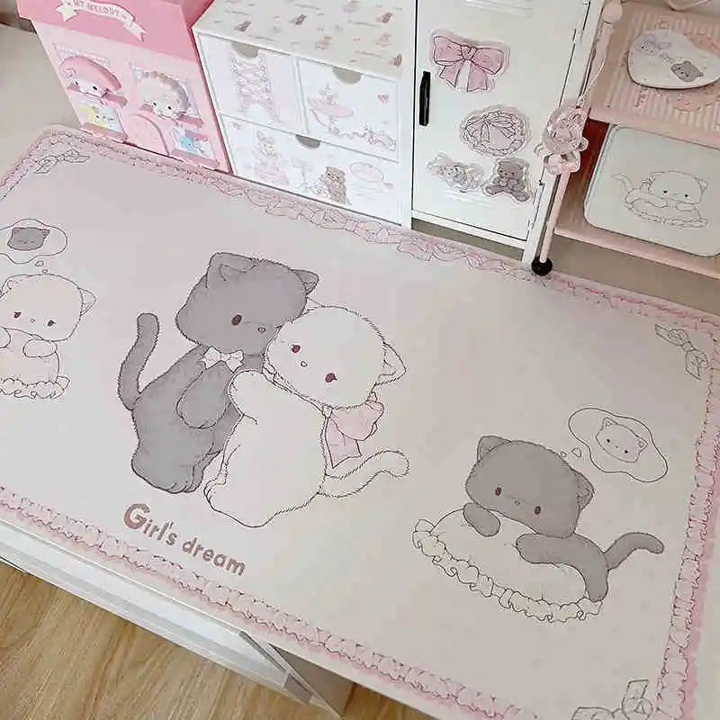 Kawaii Cute Ins Style Mouse Pad Original Cat Oversized Leather Waterproof Desk Pad Office Study Dormitory Computer Keyboard Pad