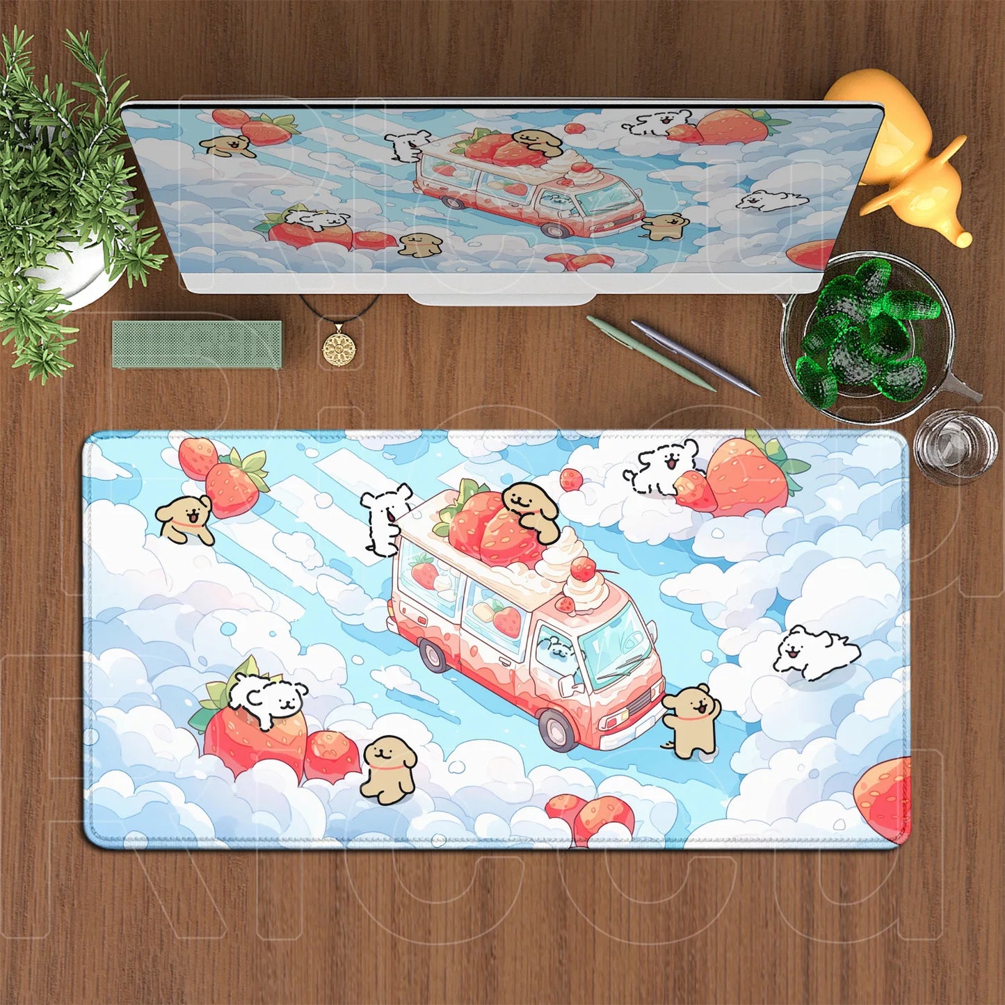 Kawaii Line Puppy Mouse Pad 90x40cm Laptop Decoration Protect Desk Mat XXL Cute Cartoon Maltese Office Non-slip Keyboard Carpets