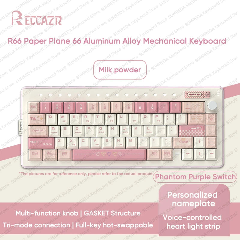 RECCAZR Paper Plane66 R66 Mechanical Keyboard Kit Aluminum RGB Gasket Structure Hot Swap with Control Knob Tri-mode Keyboard