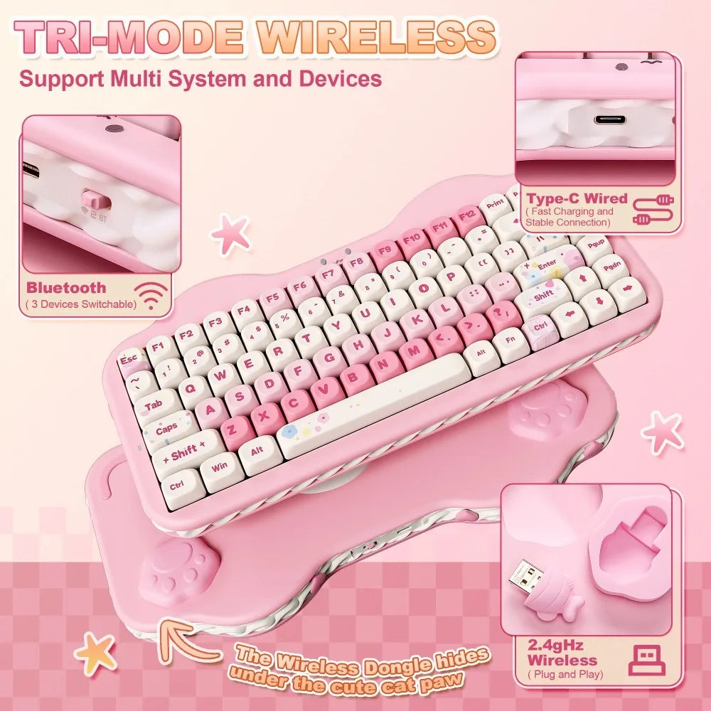 YUNZII C75 Mechanical Keyboard Tri-Mode Wireless RGB Gamer Keyboard Gasket Cute Design Hot Swap Ergonomics Gaming Accessories