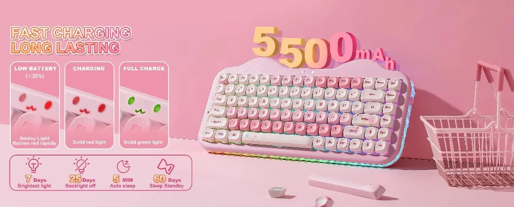YUNZII C75 Mechanical Keyboard Tri-Mode Wireless RGB Gamer Keyboard Gasket Cute Design Hot Swap Ergonomics Gaming Accessories