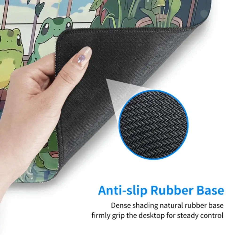 Kawaii frogs Desk Mat Large Gaming Mousepad Xxl Cute Mouse Pad Anime Aesthetic Cozi Lofi Plant Nature Green Extended Deskmat