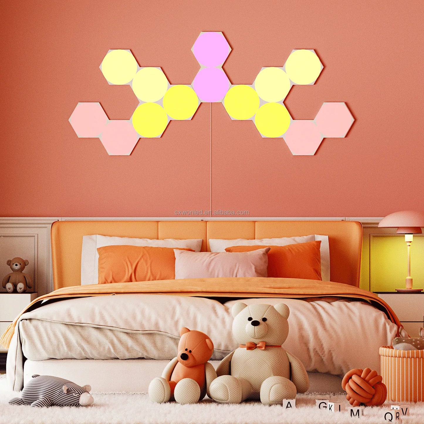 Ultra Thin Hexagon Quantum Lights RGB DIY Bluetooth WiFi Wall Night Light for Gaming Room Bigger Size U-Shaped Color Changing