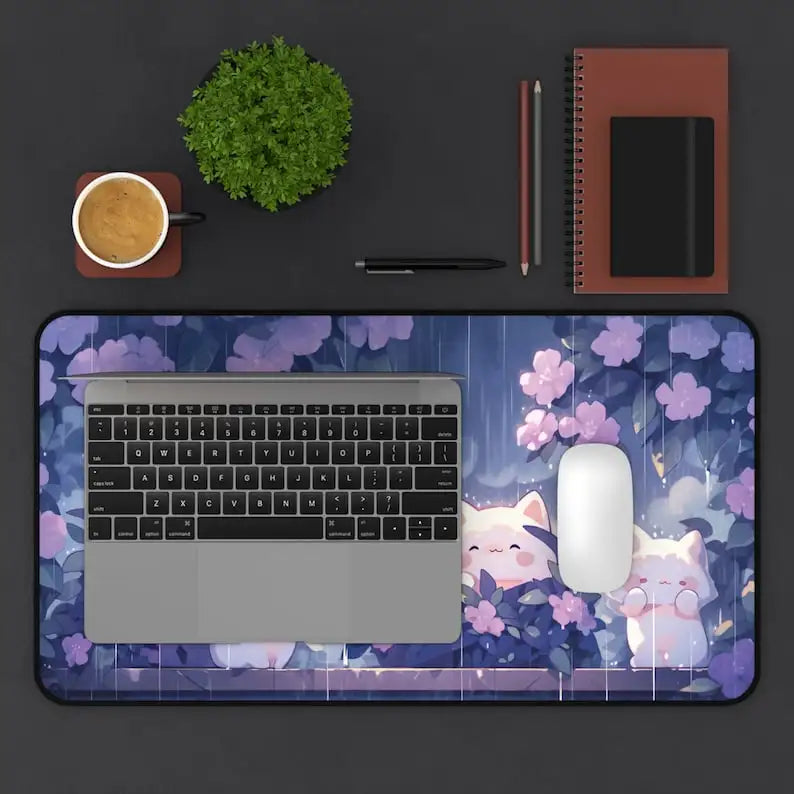 Kawaii Cats in the Rain Large Mouse Pad 900x400 XXL Purple Desk Mat Gaming Mousepad Deskpad Cute Gaming accessories office work
