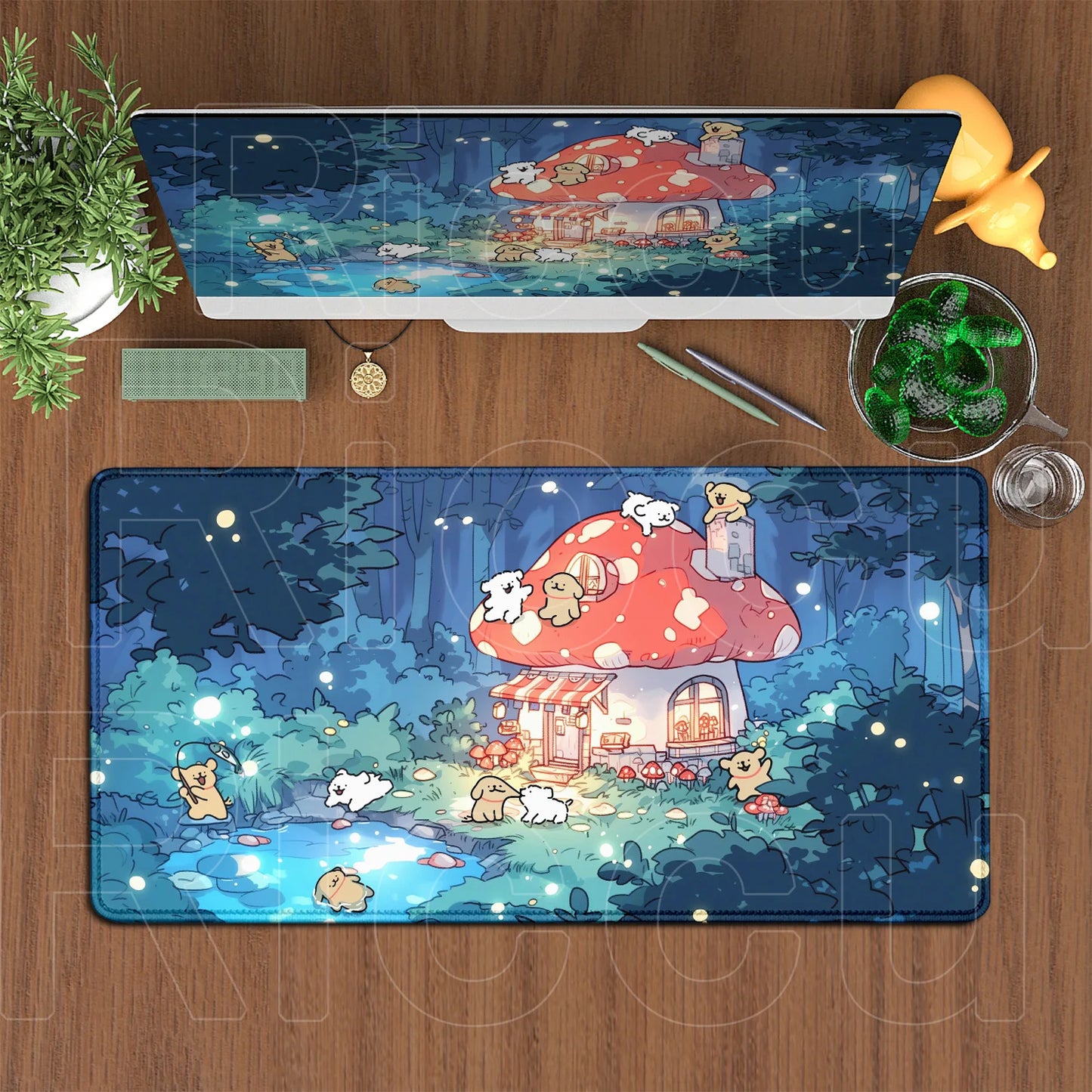 Kawaii Line Puppy Mouse Pad 90x40cm Laptop Decoration Protect Desk Mat XXL Cute Cartoon Maltese Office Non-slip Keyboard Carpets