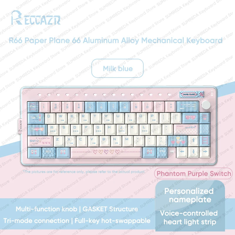 RECCAZR Paper Plane66 R66 Mechanical Keyboard Kit Aluminum RGB Gasket Structure Hot Swap with Control Knob Tri-mode Keyboard