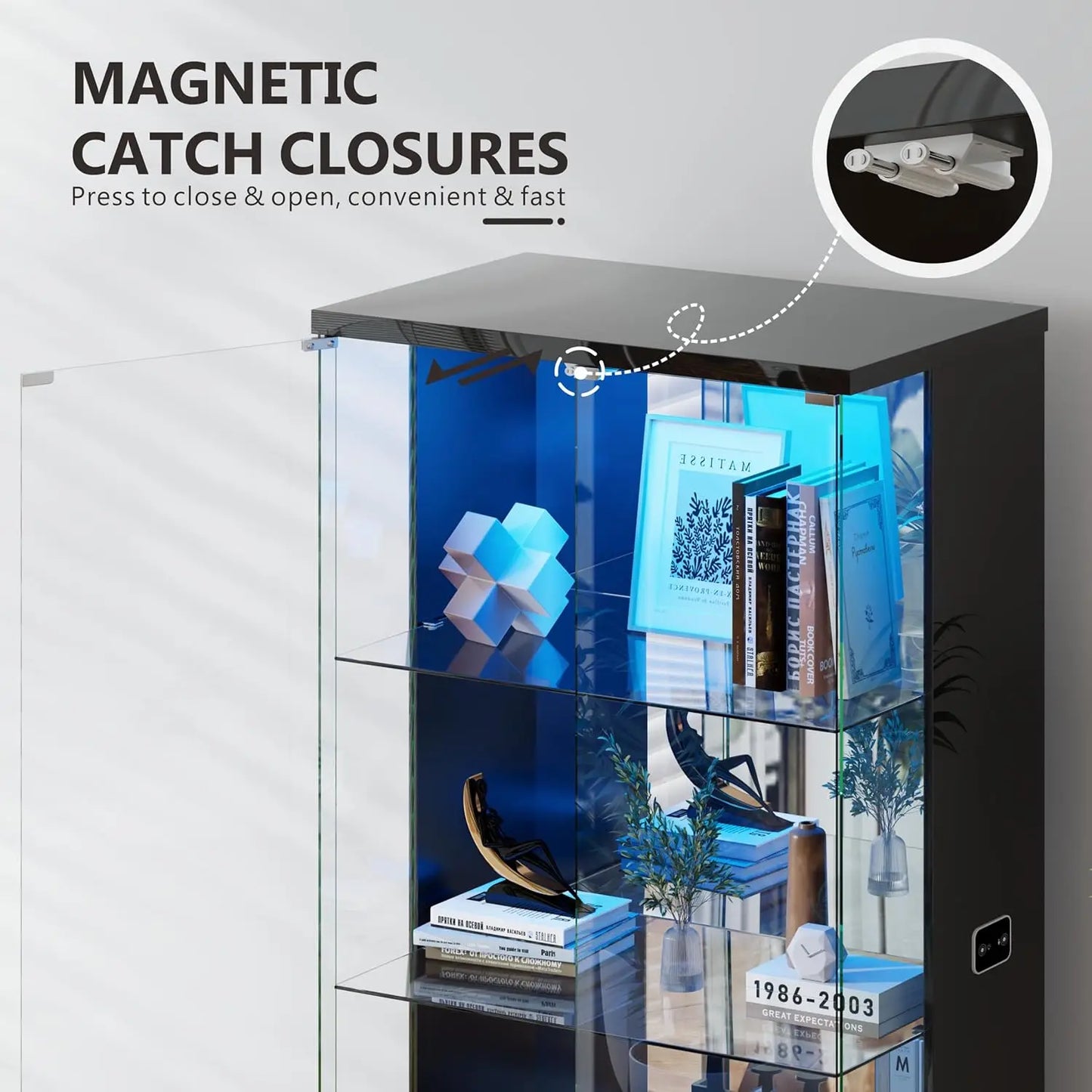 71” Glass Display Cabinet with Lights, Modern Curio Cabinet Display Cases for Collectibles, Locking Cabinet with, Customized