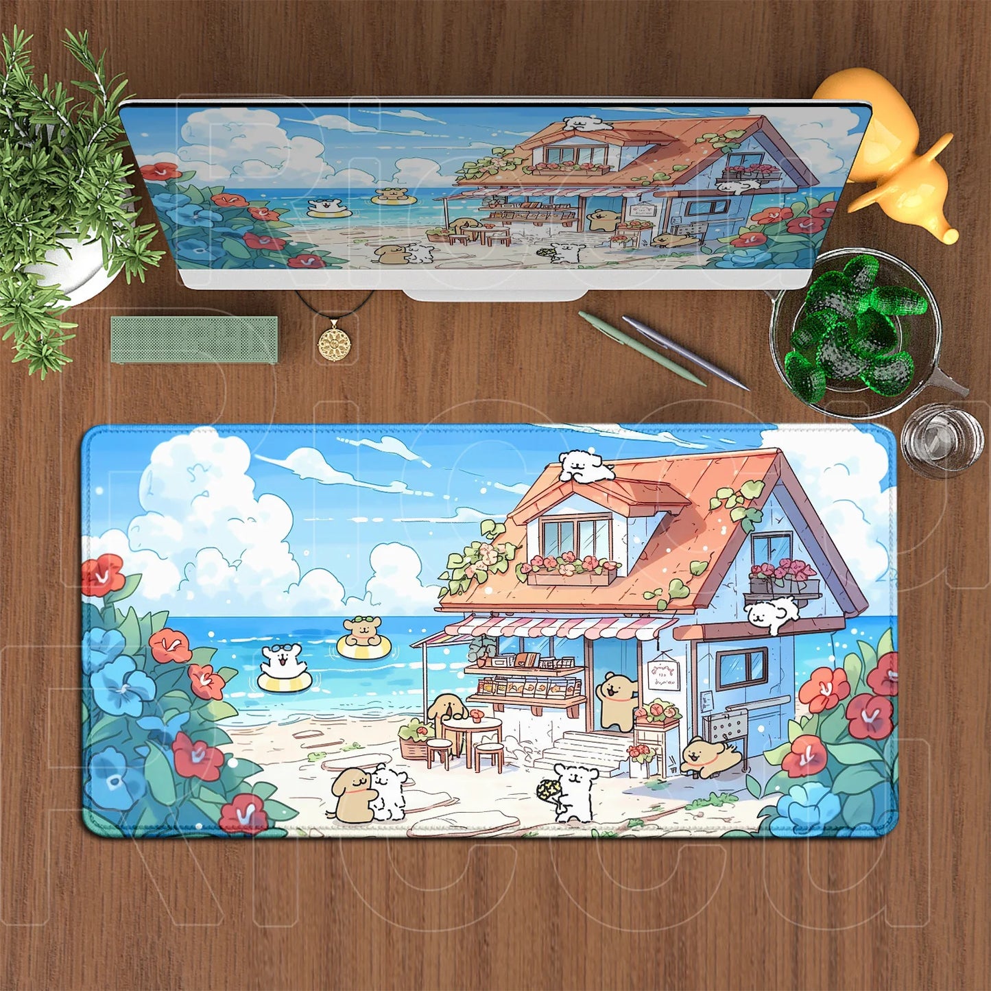Kawaii Line Puppy Mouse Pad 90x40cm Laptop Decoration Protect Desk Mat XXL Cute Cartoon Maltese Office Non-slip Keyboard Carpets