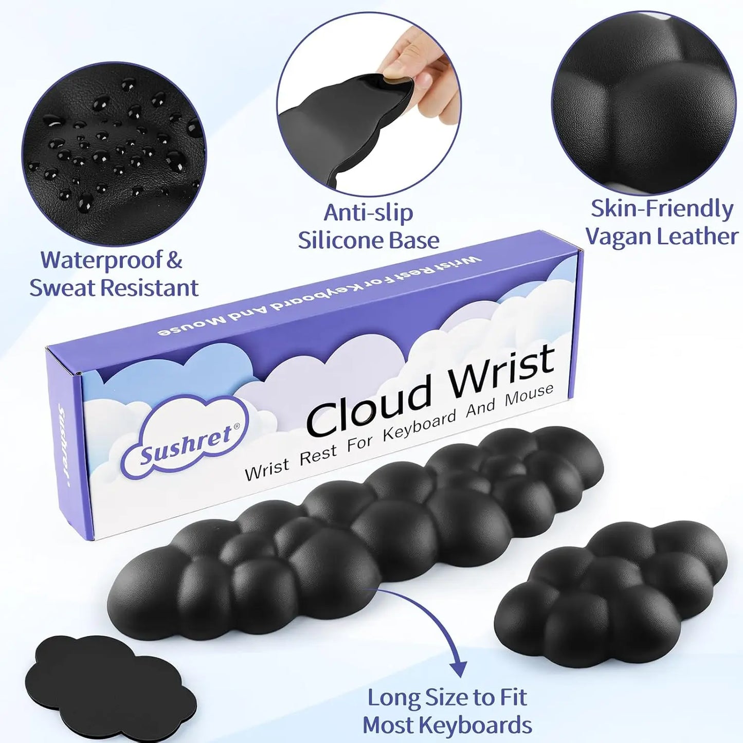 Mouse pad with wrist rest Cloud Wrist Rest for Computer Keyboard Arm Wrist Rest with Non-Slip Base Extended Wrist Rest Ergonomic