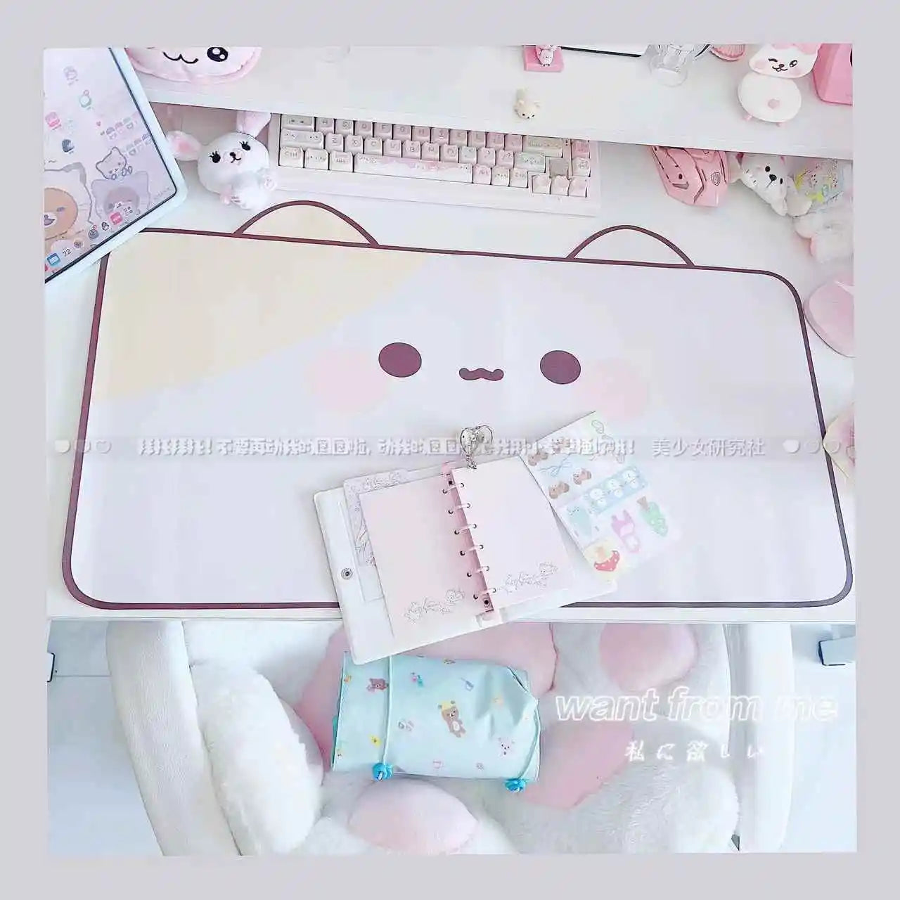 Kawaii Cute Ins Style Mouse Pad Original Cat Oversized Leather Waterproof Desk Pad Office Study Dormitory Computer Keyboard Pad