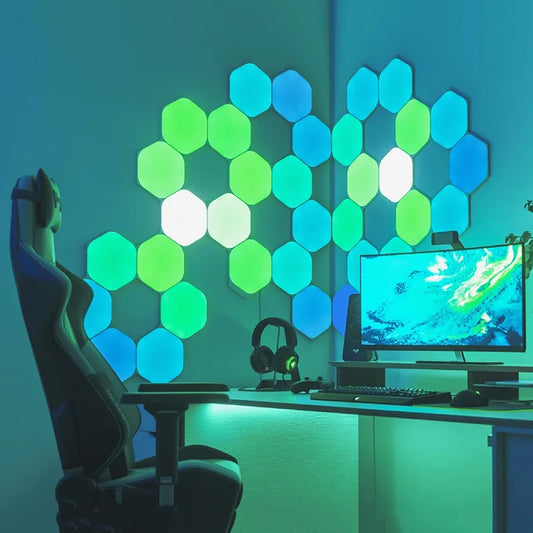 Ultra Thin Hexagon Quantum Lights RGB DIY Bluetooth WiFi Wall Night Light for Gaming Room Bigger Size U-Shaped Color Changing
