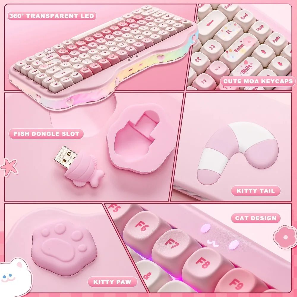 YUNZII C75 Mechanical Keyboard Tri-Mode Wireless RGB Gamer Keyboard Gasket Cute Design Hot Swap Ergonomics Gaming Accessories