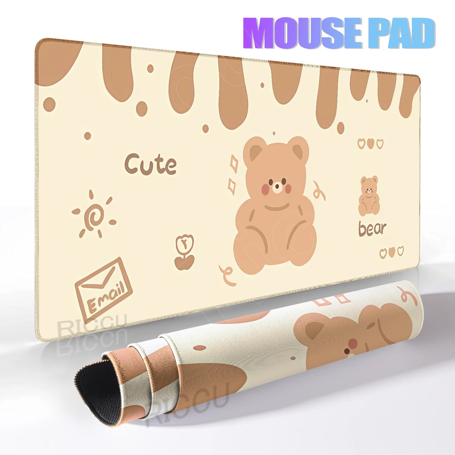 Kawaii Brown Bear Mousepad Desk Decoration Non-Slip Mat Cartoon Office Largr Mouse Pad PC Keyboard Accessories Cute Animal Pads