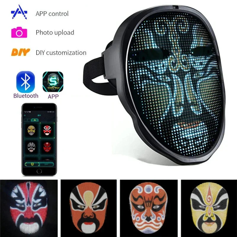 Bluetooth APP Control Smart Carnival Led Face Masks Display Led Light Up Mask Programmable Change Face DIY Photoes for Halloween
