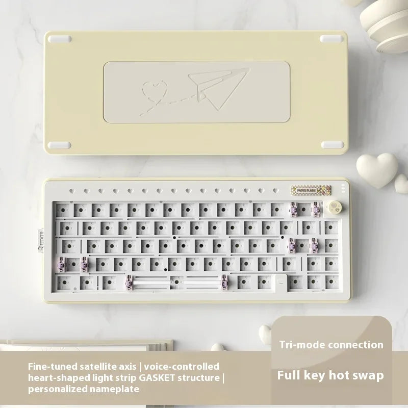 RECCAZR Paper Plane66 R66 Mechanical Keyboard Kit Aluminum RGB Gasket Structure Hot Swap with Control Knob Tri-mode Keyboard