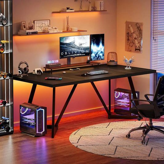 70.86-Inch Large Executive Desk, Modern Computer Office Desk Workstation with Metal Frame, Writing Table for Home Office