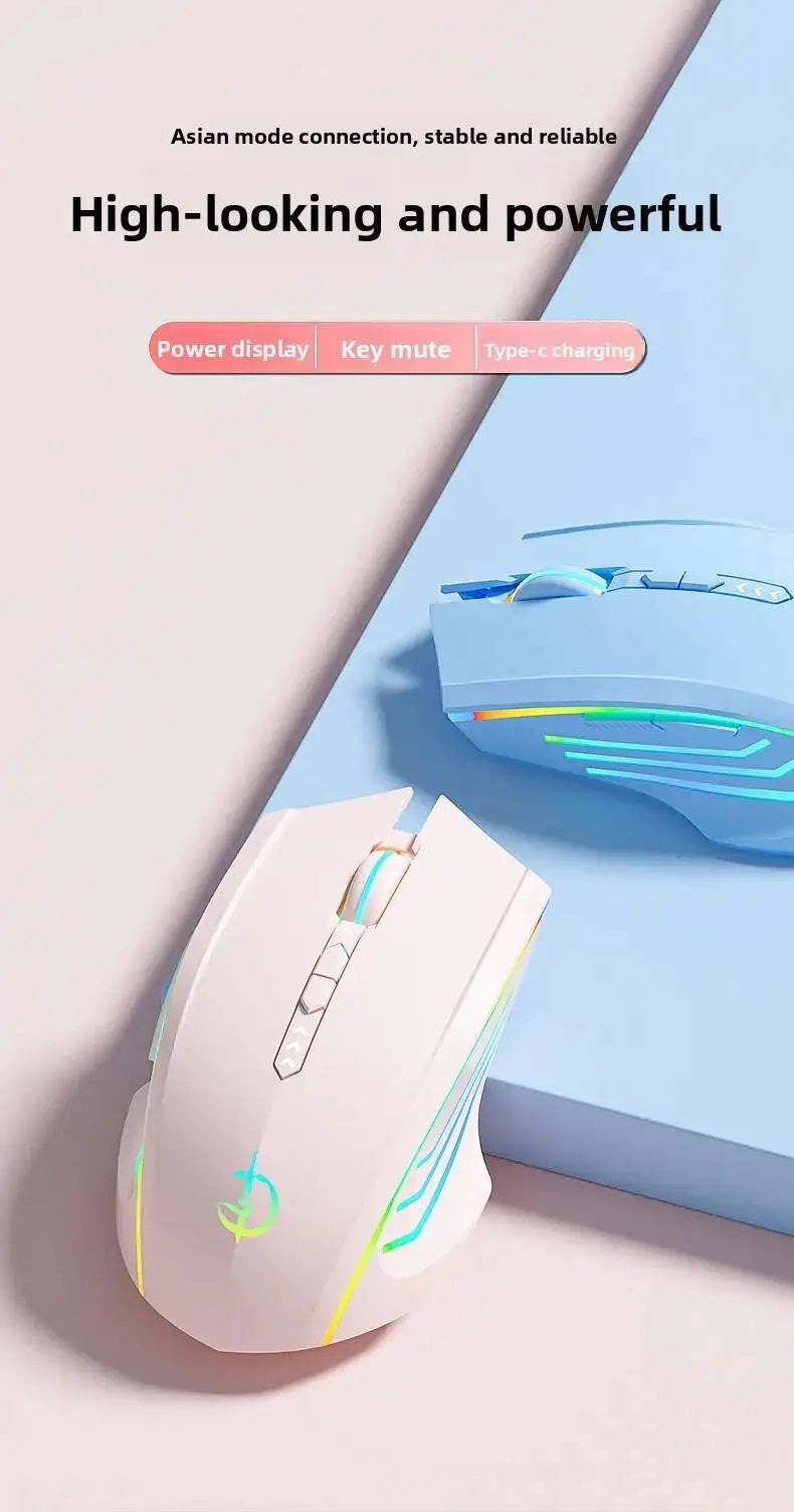 Wireless 2.4G Cute Pink Mouse Mute Type-C Rechargeable Gaming RGB Backlit E-sports Computer Mice For Desktop Laptop Girl Gifts