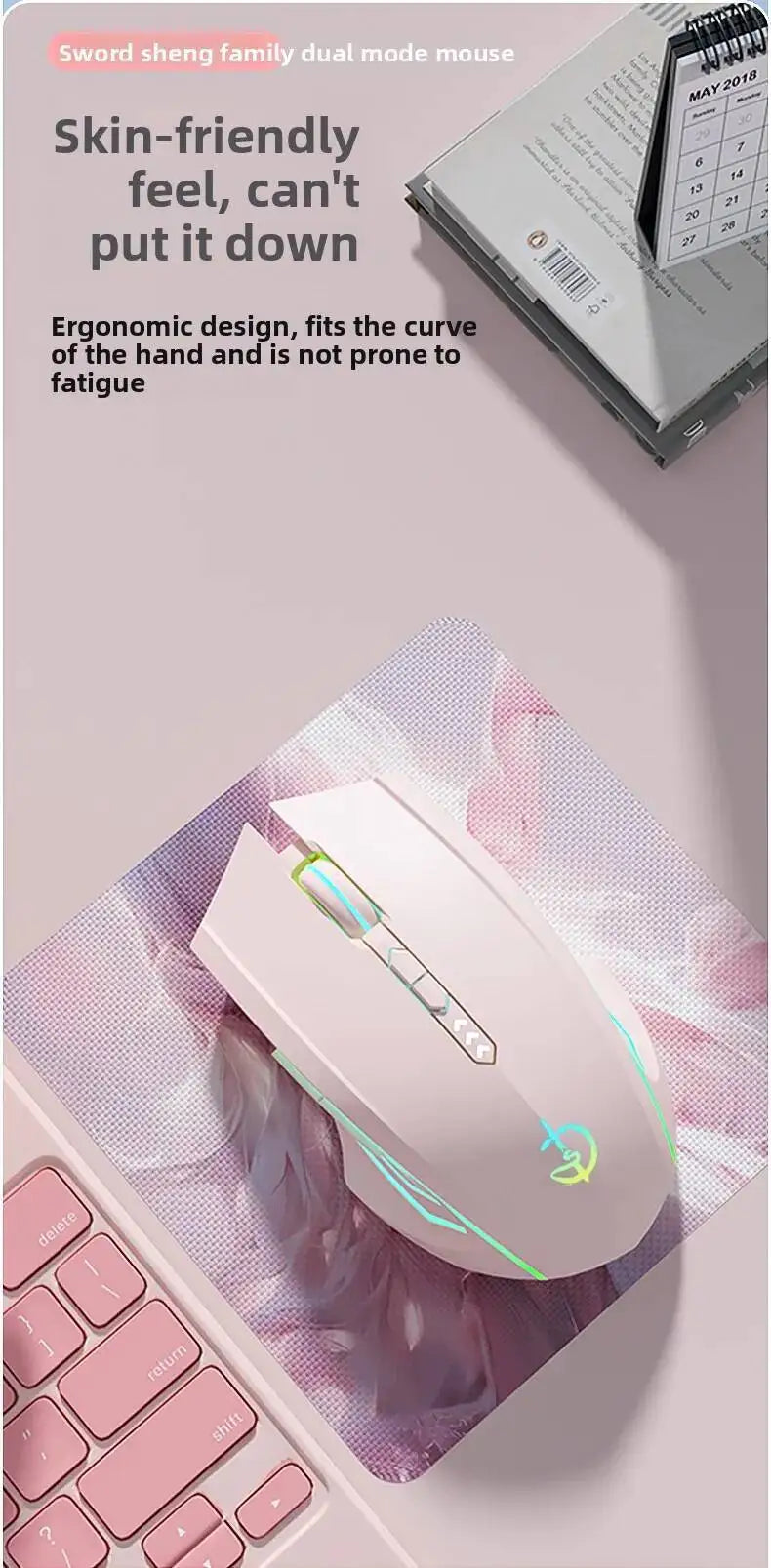 Wireless 2.4G Cute Pink Mouse Mute Type-C Rechargeable Gaming RGB Backlit E-sports Computer Mice For Desktop Laptop Girl Gifts