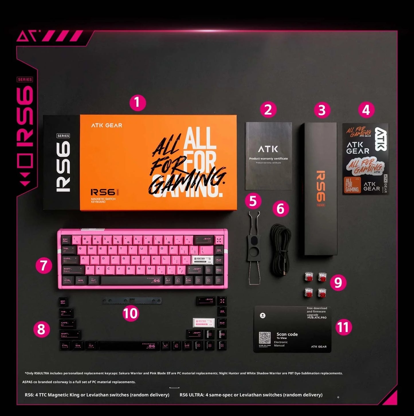 Authentic Atk Rs6 Magnetic Axis Keyboard Professional Esports Gaming Mechanical Aluminum Computer Keyboard High-End Single Mode