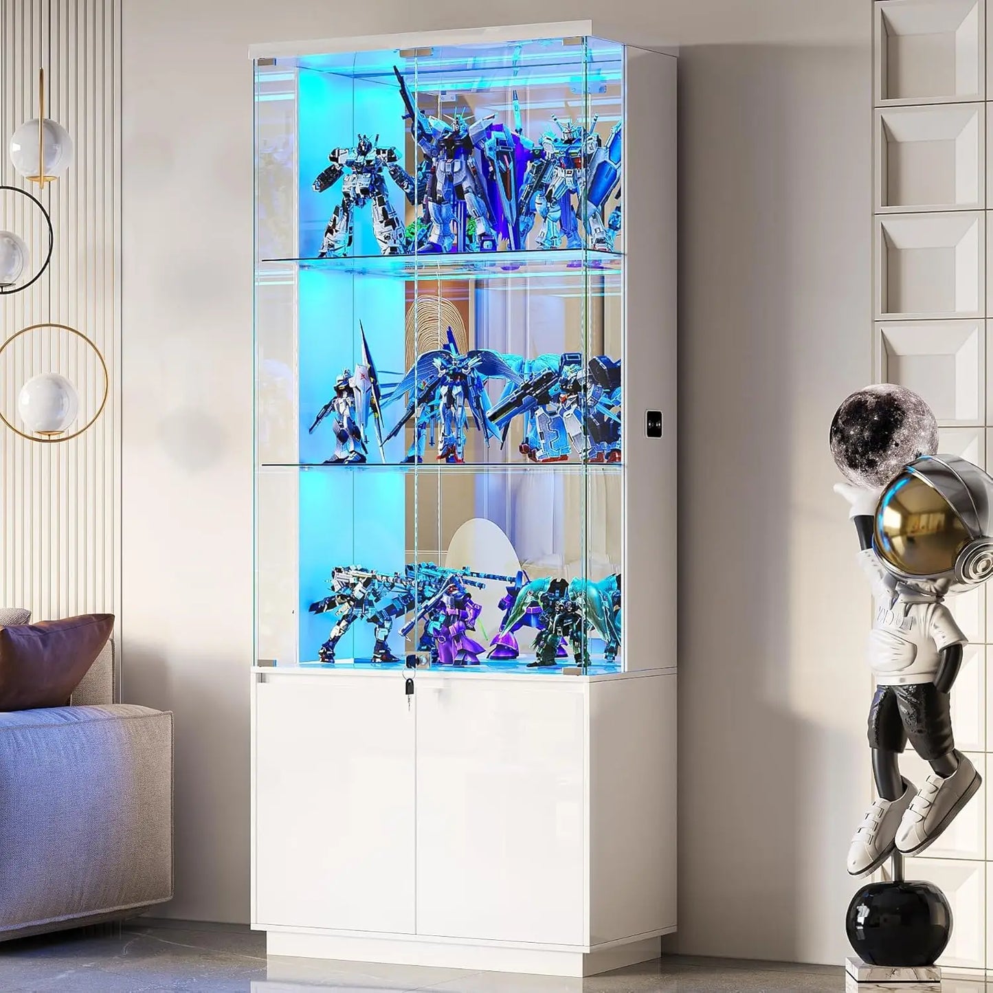 71” Glass Display Cabinet with Lights, Modern Curio Cabinet Display Cases for Collectibles, Locking Cabinet with, Customized