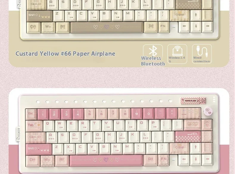 RECCAZR Paper Plane66 R66 Mechanical Keyboard Kit Aluminum RGB Gasket Structure Hot Swap with Control Knob Tri-mode Keyboard