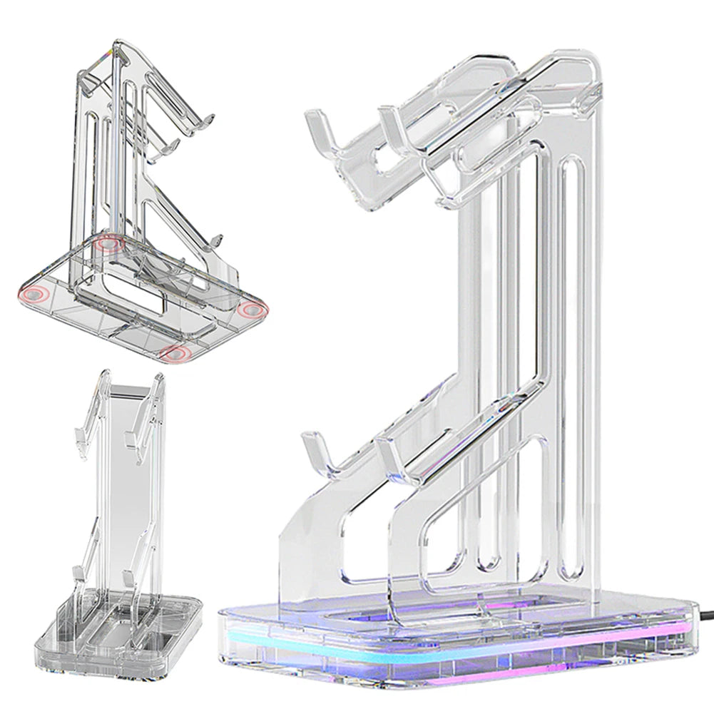 RGB Dual Game Controller Holder Space Saving Desk Mount Controller Display Stand Anti-Slip Anti-Scratch for PS5 PS4 Switch Xbox