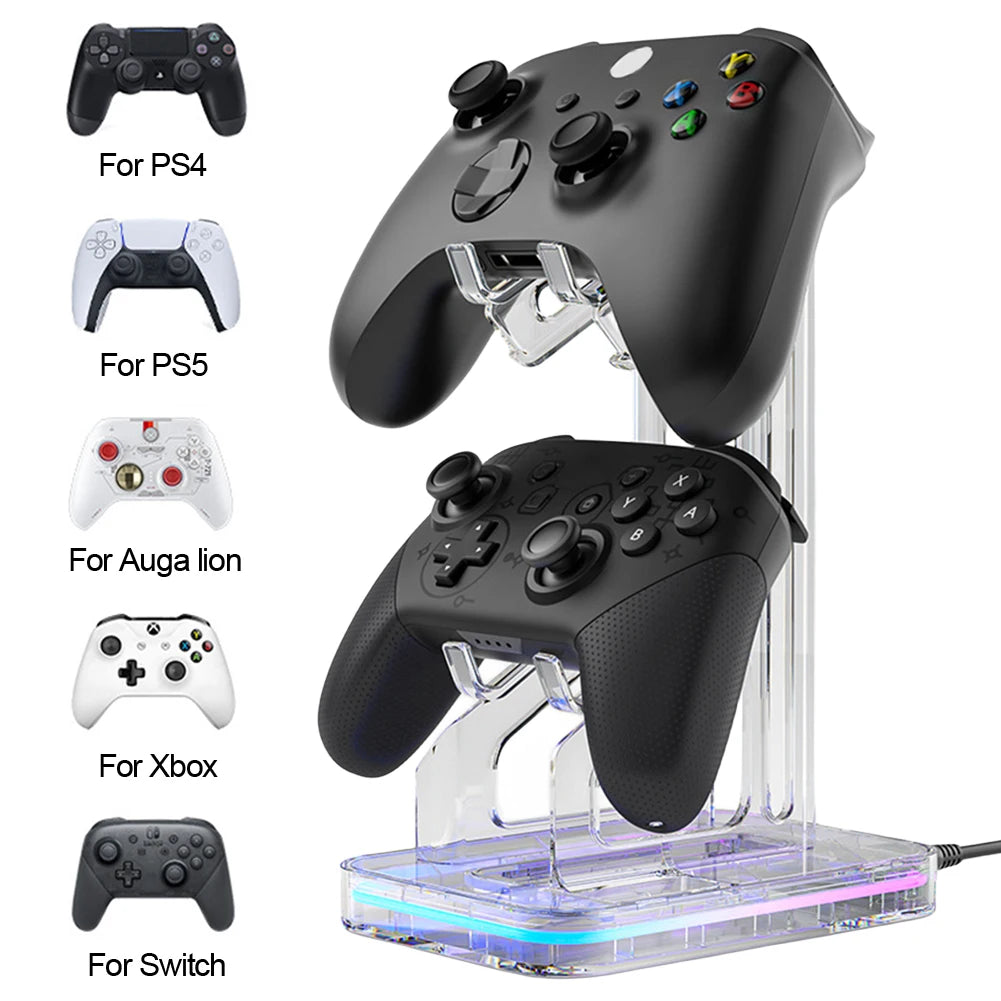RGB Dual Game Controller Holder Space Saving Desk Mount Controller Display Stand Anti-Slip Anti-Scratch for PS5 PS4 Switch Xbox