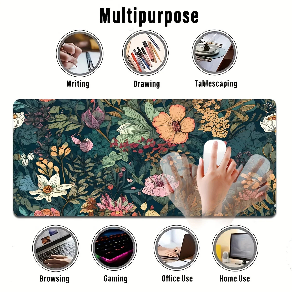 Beautiful Floral Pads Large Gaming Mouse Pad with Non-slip Rubber Base Precise Seam Design Washable and Durable for Office Use