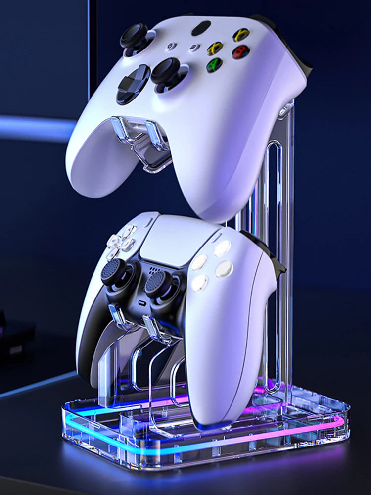 RGB Dual Game Controller Holder Space Saving Desk Mount Controller Display Stand Anti-Slip Anti-Scratch for PS5 PS4 Switch Xbox