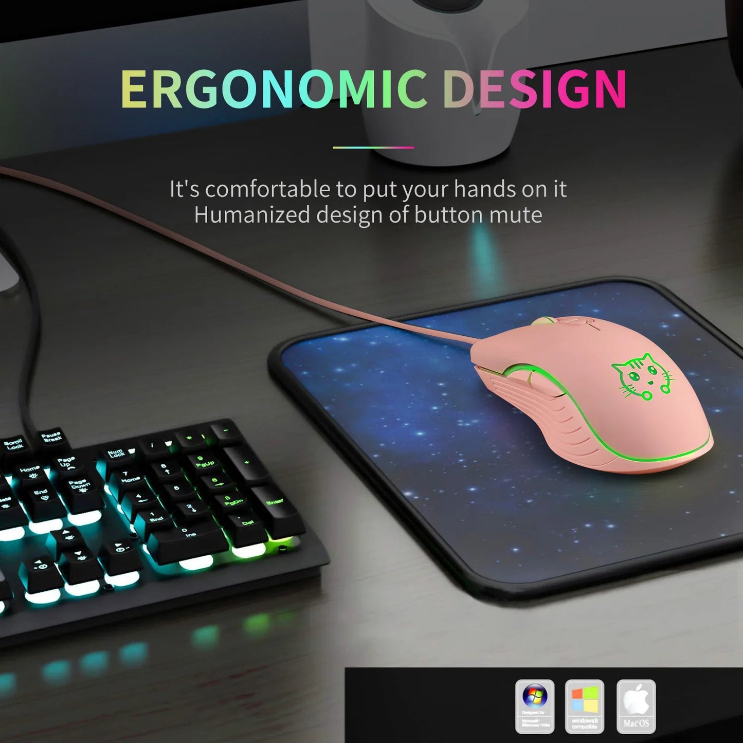 USB Wired Gaming Mouse Pink Computer Professional E-sports Mause 2400 DPI Colorful Backlit Silent Mice for Lol Data Laptop Pc