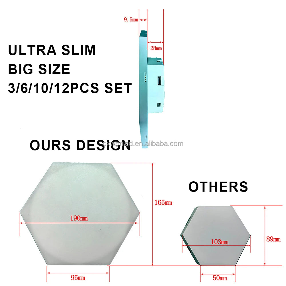 Ultra Thin Hexagon Quantum Lights RGB DIY Bluetooth WiFi Wall Night Light for Gaming Room Bigger Size U-Shaped Color Changing