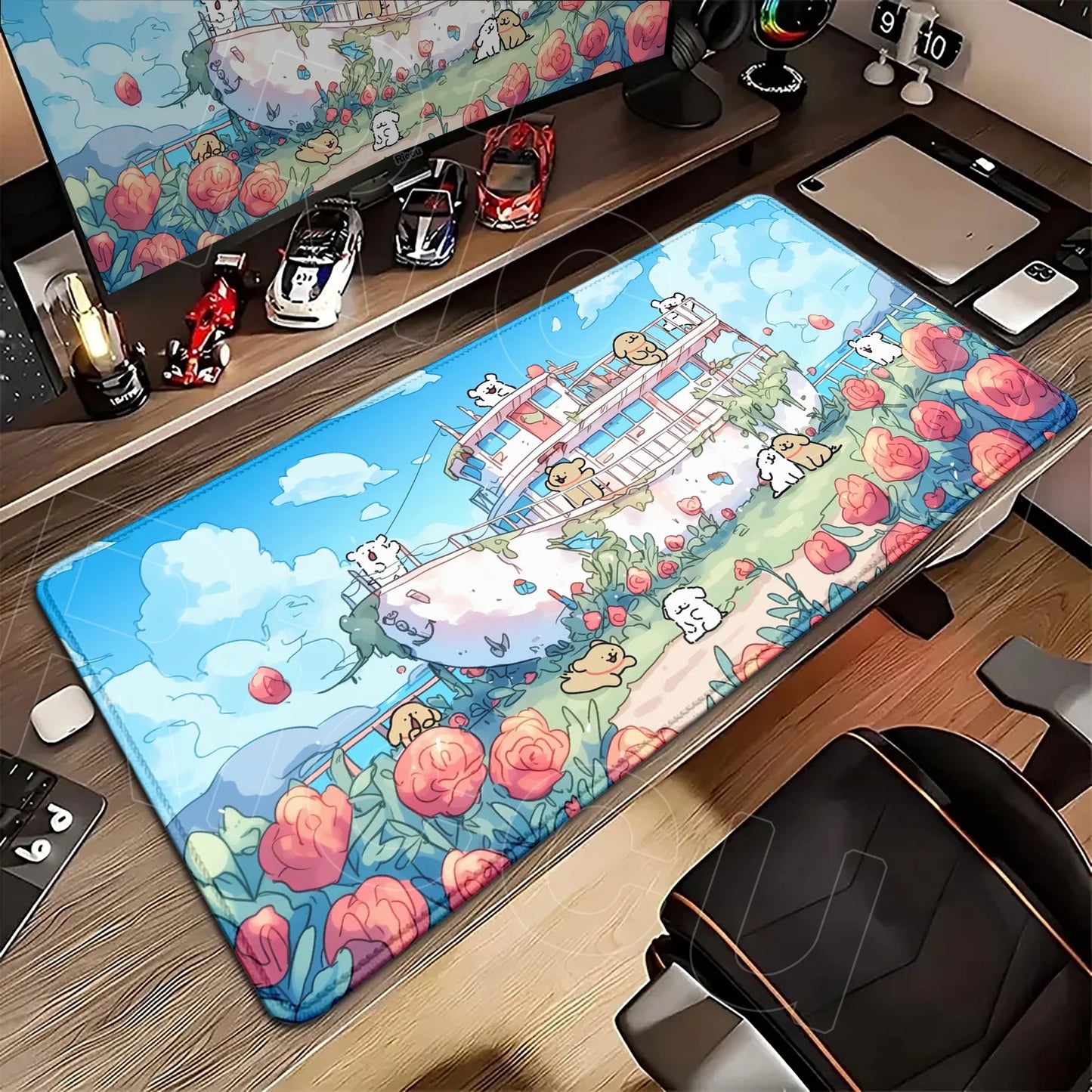 Kawaii Line Puppy Mouse Pad 90x40cm Laptop Decoration Protect Desk Mat XXL Cute Cartoon Maltese Office Non-slip Keyboard Carpets