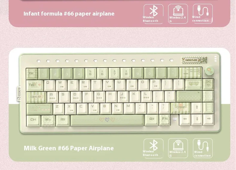 RECCAZR Paper Plane66 R66 Mechanical Keyboard Kit Aluminum RGB Gasket Structure Hot Swap with Control Knob Tri-mode Keyboard