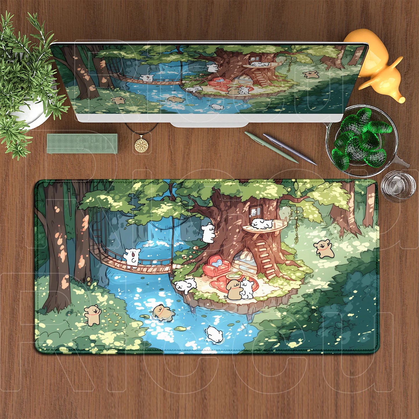 Kawaii Line Puppy Mouse Pad 90x40cm Laptop Decoration Protect Desk Mat XXL Cute Cartoon Maltese Office Non-slip Keyboard Carpets