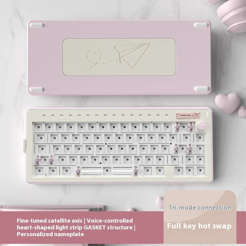 RECCAZR Paper Plane66 R66 Mechanical Keyboard Kit Aluminum RGB Gasket Structure Hot Swap with Control Knob Tri-mode Keyboard