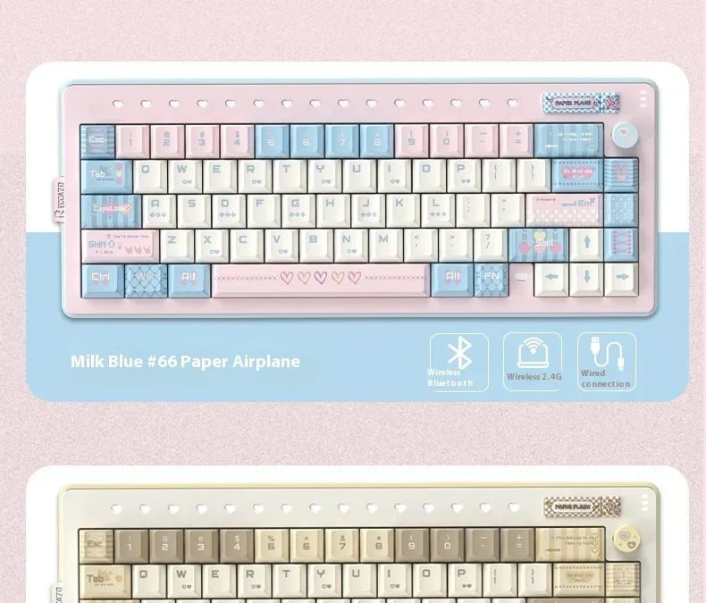 RECCAZR Paper Plane66 R66 Mechanical Keyboard Kit Aluminum RGB Gasket Structure Hot Swap with Control Knob Tri-mode Keyboard