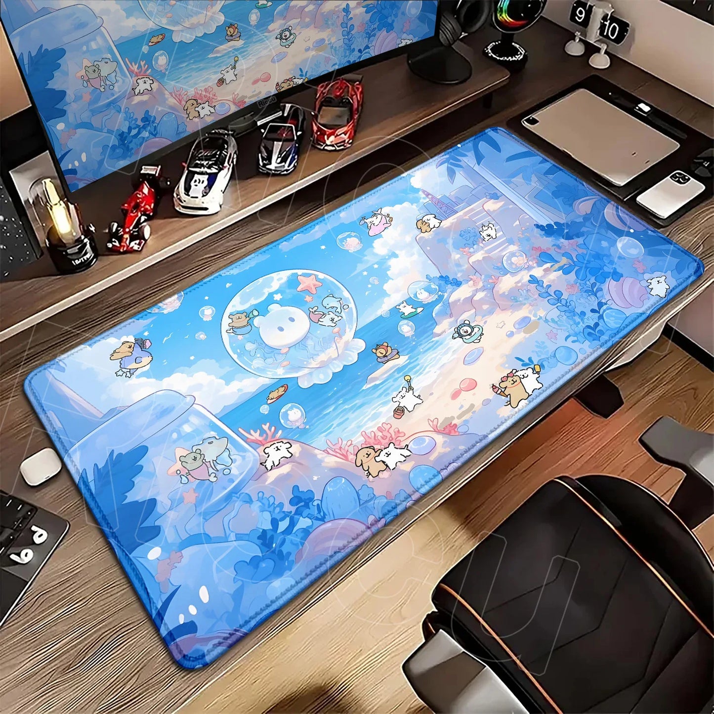 Kawaii Line Puppy Mouse Pad 90x40cm Laptop Decoration Protect Desk Mat XXL Cute Cartoon Maltese Office Non-slip Keyboard Carpets