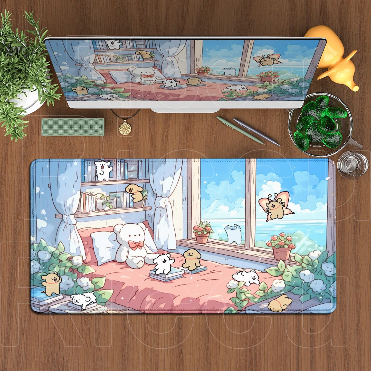 Kawaii Line Puppy Mouse Pad 90x40cm Laptop Decoration Protect Desk Mat XXL Cute Cartoon Maltese Office Non-slip Keyboard Carpets
