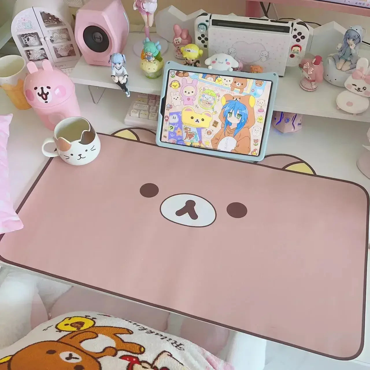 Kawaii Cute Ins Style Mouse Pad Original Cat Oversized Leather Waterproof Desk Pad Office Study Dormitory Computer Keyboard Pad